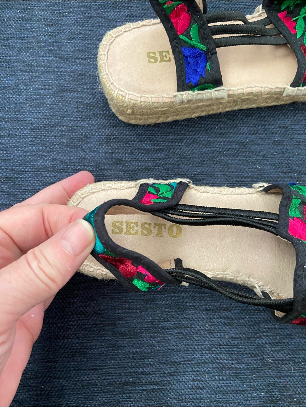 Sesto Meucci Black Espadrille Slip-On with Multicolor Floral Embroidery 9 - Picture 4 of 7